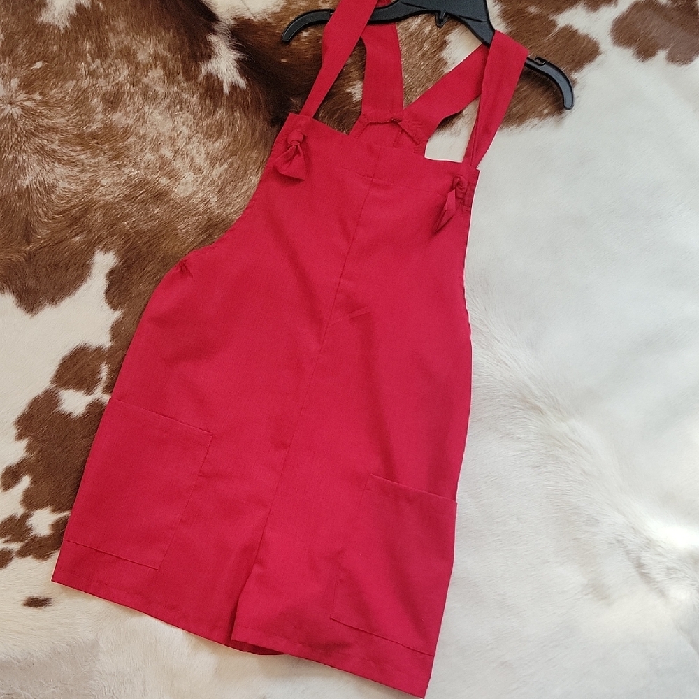 Red Lightweight Linen Romper In RED